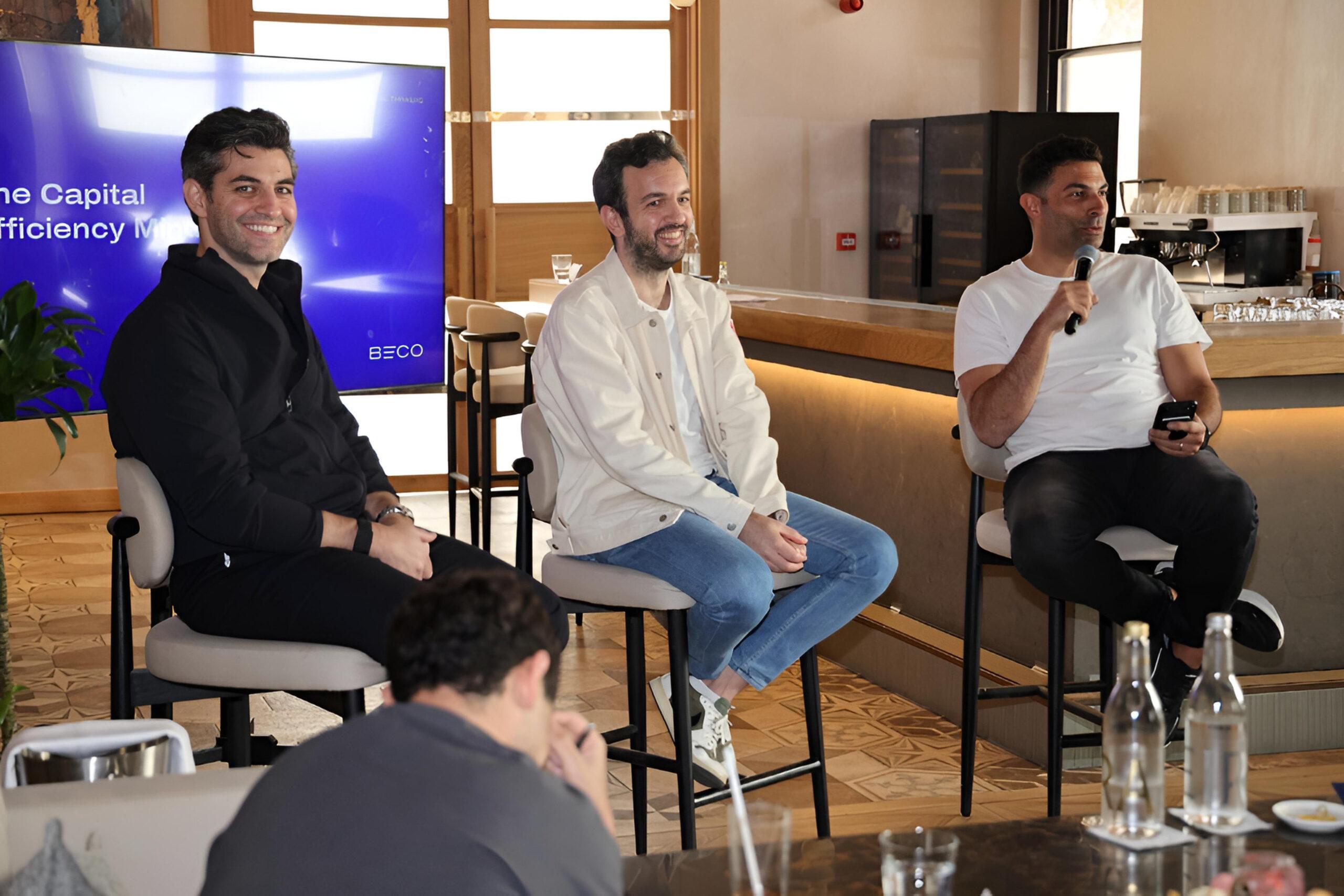 Mohammad Al Zaben (ClearGrid), Ed Sabbagh (Trofee) with Mohamad Ballout (Kitopi) sharing learnings on Building with a Capital Efficiency Mindset at our 2026 Founder’s Retreat.
